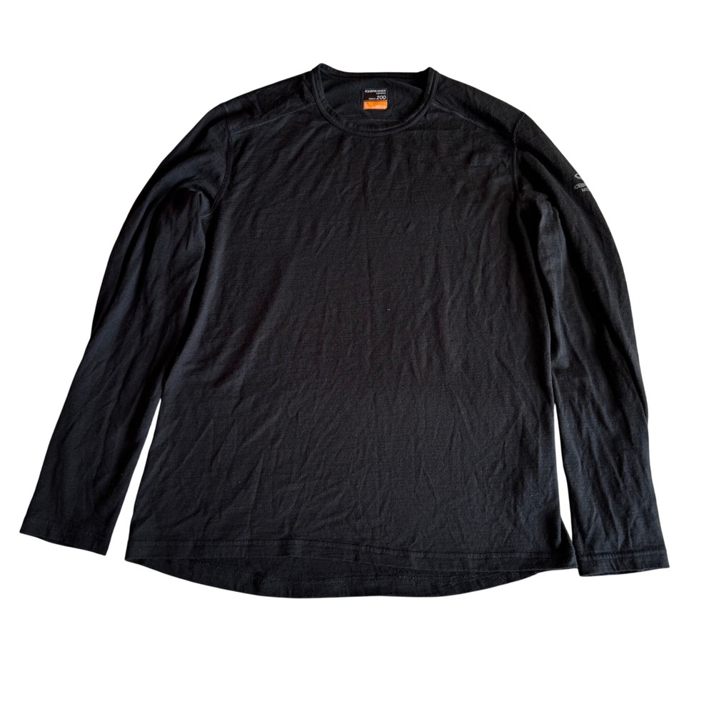 Icebreaker Bodyfit 200 Merino Wool Base Layer Top Mens Large‎ Black Long Sleeve